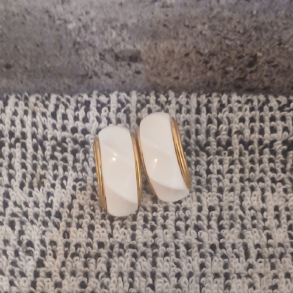 Elegant Gold and White Hoop Earrings
